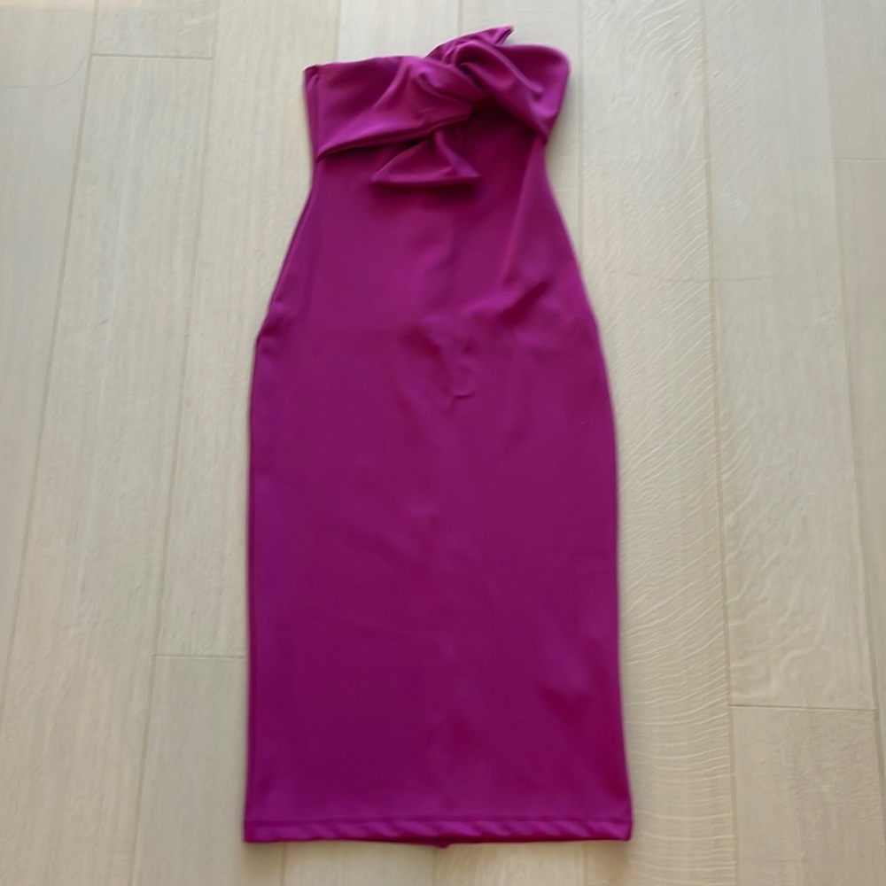 Magenta bow midi dress